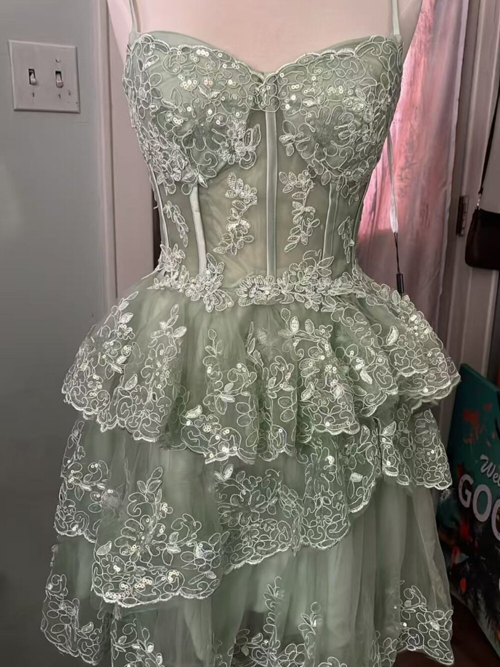 Off Shoulder Lace Sparkly Tulle Homecoming Dress Short 2026 Corset Tiered Formal